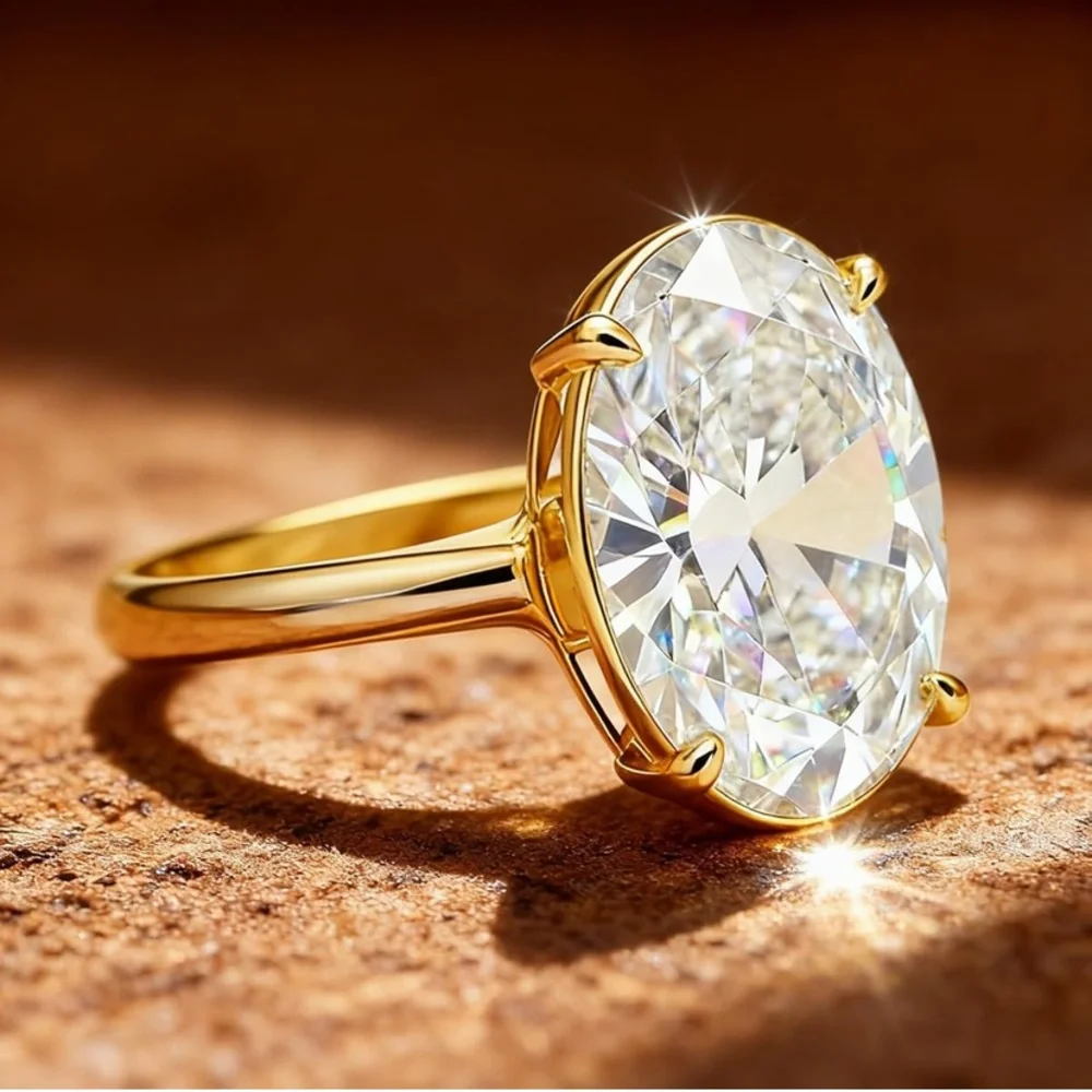 18k Gold Vermeil Oval-Cut Solitaire Ring with Moissanite 5 CTs